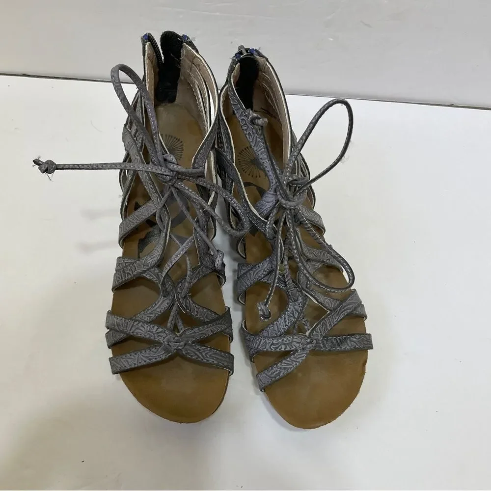 OTBT NOMADIC LEATHER WEDGE SANDALS IN‎ PEWTER GRAY